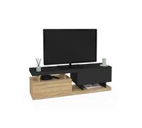 IDMarket – Meuble TV ANGULO 140 cm 2 portes effet bois et noir