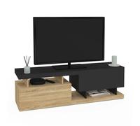 IDMarket - Meuble TV 140 cm ANGULO 2 Portes Effet Bois et Noir