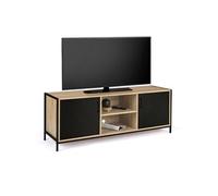 IDMarket – Meuble TV Boston 140 cm, 2 portes noires, design industriel