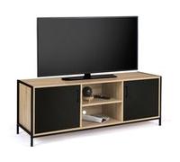 IDMarket – Meuble TV Boston 140 cm, 2 portes noires, design industriel