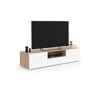 Meuble TV 140 cm ELI bois façon hêtre portes blanches