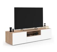 Meuble Tv 140 Cm Eli Bois Façon Hêtre Portes Blanches