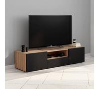 IDMarket - Meuble TV 140 cm ELI Bois façon hêtre Portes Noires