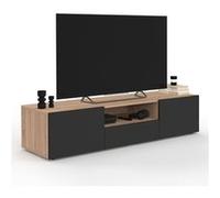Meuble TV 140 cm ELI bois façon hêtre portes noires Noir