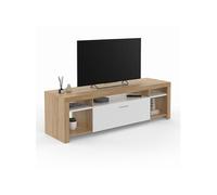 IDMarket Meuble TV Malo 140 cm bois et placard blanc