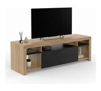 IDMarket Meuble TV Malo 140 cm bois et placard noir