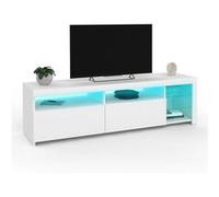 IDMarket - Meuble TV 140 cm SOLVEIG placards et étagères en Verre avec LED Blanc laqué