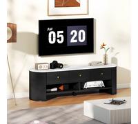 HOMCOM Meuble TV 140 cm, Meuble télé pour téléviseur 32-65 Pouces Effet marbre avec 3 tiroirs façades à cannelures, 2 étagères Ouvertes et 2 Trous pour câbles, Banc TV Moderne, Noir