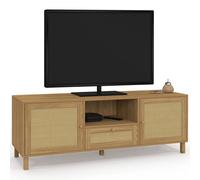Meuble Tv 140 Cm Vintage Hanae 3 Portes Effet Naturel Cannage