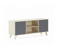 Meuble Tv 140 Avec 2 Portes, Modèle Wind, Couleur Structure Puccini, Portes Anthracite - Skraut Home Beige