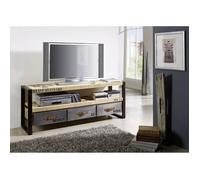 Meuble TV 150x40cm - Bois Massif de manguier Brut - Fer et Bois imprimé - Factory #106