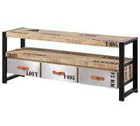 Meuble TV 150x40cm - Bois Massif de manguier Brut - Fer et Bois imprimé - Factory #106