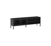 Meuble TV 160 cm 2 Portes Ajourées 2 Niches en Métal Noir - OLIVIA -