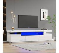 Meuble TV 160 x 39 x 42 cm avec éclairage LED réglable, 3 tiroirs, compatible TV 60-69 pouces - Blanc