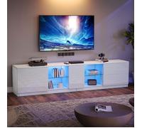 Meuble TV 160x40x50, commode laquée brillante avec éclairage LED pour téléviseur 65"" adapté au salon et chambre Meuble TV industriel
