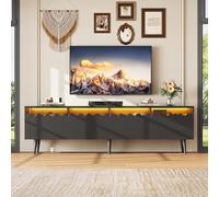 Meuble TV 176 x 38 x 45 cm avec 6 Pieds de Support, TV Lowboard avec 2 tiroirs et 2 Portes, mobilier de Salon, adapté aux téléviseurs de 75 Pouces et Moins. (Black)