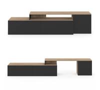 Meuble TV 180-240 cm modulable d'angle BASILE rotatif bois et noir