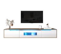 Meuble TV - 180×35×30 cm - LED multicolore 16 couleurs - Finition brillante blanc - Rangement fermé