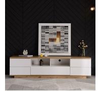 Meuble Tv 180*38*46 cm Avec 2 Compartiments Ouverts Et 5 Portes, Bouffet Table Tv Pour Salon, Blanc