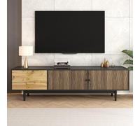 Meuble TV, 180×38×50 cm, Buffet Bas avec Panneaux De Porte À Motif De Vagues d'eau Et Trois Tiroirs, Meuble De Salon pour 70 inch Télévision