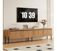 Meuble TV 180 cm 4 portes à relief ondulé - LPOSPI - rangement fermé passage de câbles PB et MDF naturel