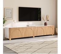 Meuble TV 180 cm Design Arche, Meuble bas Moderne avec 4 Portes, Pieds en Métal, Lowboard, pour TV jusqu'à 75 Pouces,Naturel+Blanc