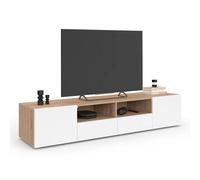 Meuble TV 180 cm ELI bois façon hêtre portes blanches