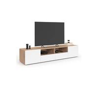 Meuble TV 180 cm ELI bois façon hêtre portes blanches