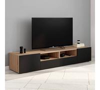Meuble TV 180 cm ELI bois façon hêtre portes noires