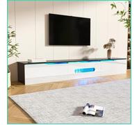 Meuble TV - 180 cm Noir et Blanc Haut Gloss - LED 16 Couleurs - Montable sur Mur