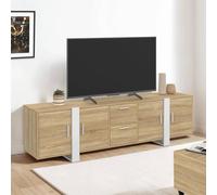 IDMarket - Meuble TV 180 cm Phoenix 4 Portes + 2 tiroirs Bois et Blanc