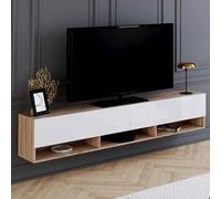 IDMarket Meuble TV Elio 180 cm suspendu 2 portes avec étagère bois et blanc