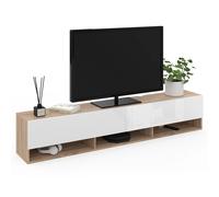 IDMarket Meuble TV Elio 180 cm suspendu 2 portes avec étagère bois et blanc
