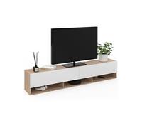 IDMarket Meuble TV Elio 180 cm suspendu 2 portes avec étagère bois et blanc