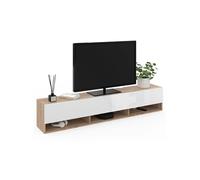 IDMarket - Meuble TV 180 cm Suspendu Elio 2 Portes avec étagère Bois et Blanc