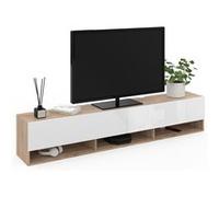 Meuble TV 180 cm suspendu ELIO 2 portes avec étagère bois et blanc Multicolore G