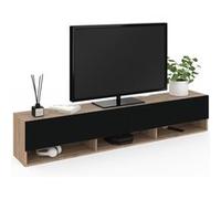 IDMarket – Meuble TV ELIO 180 cm suspendu 2 portes avec étagère bois noir