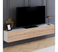 Meuble Tv 180 Cm Suspendu Elio 2 Portes Blanc Et Bois Multicolore
