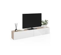 IDMarket Meuble TV Elio 180 cm suspendu 2 portes bois et blanc