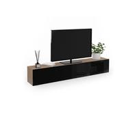 Meuble Tv 180 Cm Suspendu Elio 2 Portes Bois Et Noir Multicolore