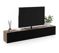 IDMarket Meuble TV Elio 180 cm suspendu 2 portes bois et noir Multicolore