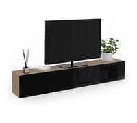 IDMarket Meuble TV Elio 180 cm suspendu 2 portes bois et noir Multicolore