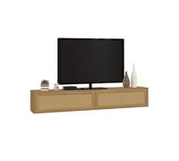 IDMarket Meuble TV HANAE 180 cm suspendu 2 portes effet naturel cannage