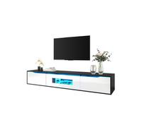 Meuble TV 180 x 35 x 30 cm, bas moderne mural/sol, LED 16 couleurs 4 modes, MDF & panneaux, noir/blanc laqué