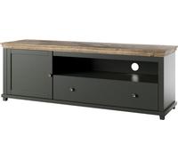 Meuble TV 180cm avec LEDs intégrés. Collection ASSIA. Couleur vert et chêne. 1 porte et 1 tiroir.