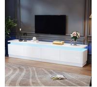 Meuble TV 180x34x40cm Blanc Haut Brillant Avec 4 Tiroirs&Éclairage LED,Buffet Bas Pour Téléviseurs Jusqu'à 80 Pouces-Design Moderne