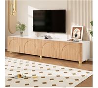 Meuble TV 180x35x40 cm EVRYAE - 4 portes avec relief arche et rangement spacieux, structure PB et MDF - Blanc et naturel