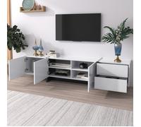 Meuble TV 190cm Blanc Laqué | Buffet Bas Moderne | Rangement Complet avec 3 Portes et 2 Tiroirs