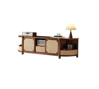 Meuble TV 190cm Meuble de Rangement Étagère en Bois Massif et Rotin pour Maison, Centre de Loisirs Rustique pour Hôtels & Locations Saisonnières