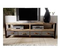 Meuble TV 196x40cm - Bois massif de manguier brut - Fer et bois imprimé - FACTORY #130